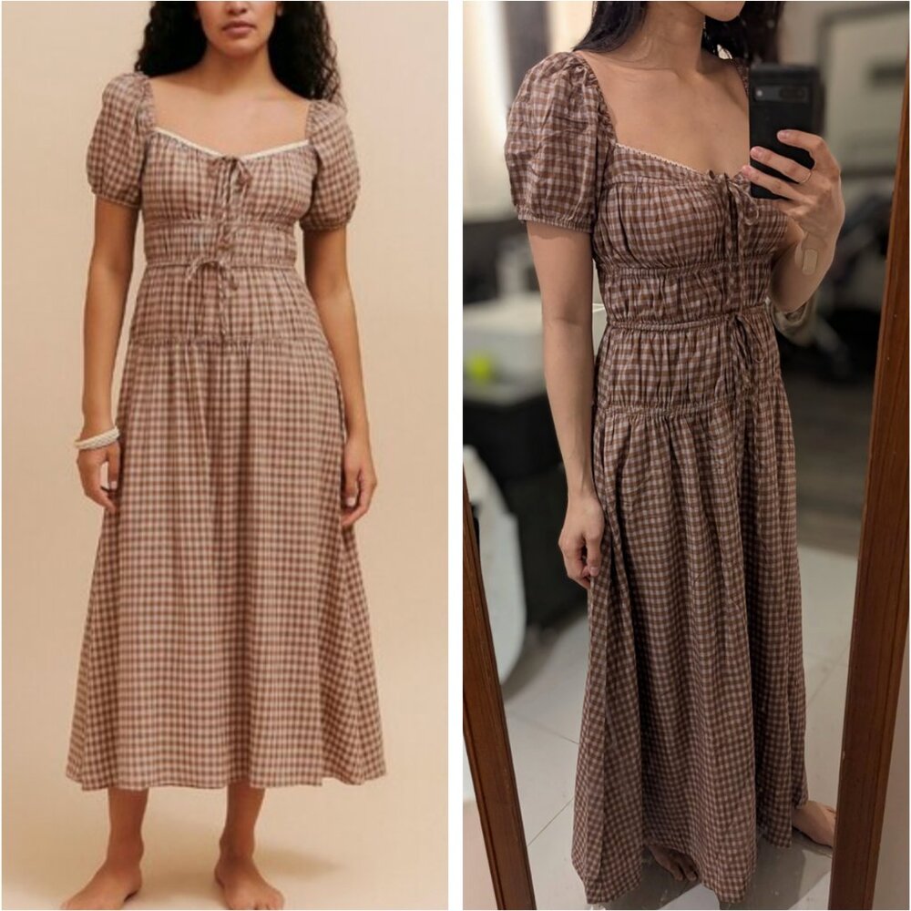 Reformation Brown Gingham Midi Dress